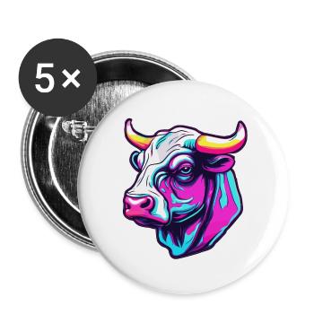 Stier / Bulle / Tier / Hörner / Stierkampf - Buttons groß 56 mm (5er Pack) - Weiß - Vorne