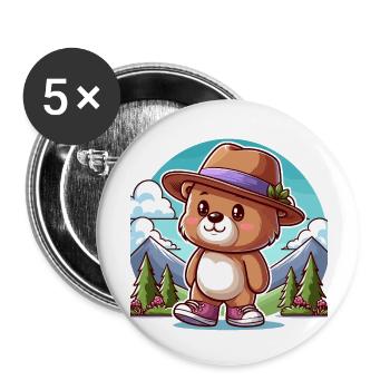 Cute bear with hat - Buttons large 2.2''/56 mm (5-pack) - white - Front