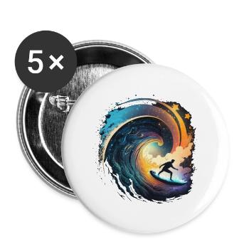 Surfen - Buttons groß 56 mm (5er Pack) - Weiß - Vorne