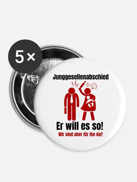 Junggesellenabschied - Buttons groß 56 mm (5er Pack) - Weiß