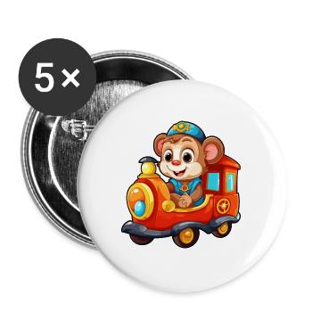 Affe Eisenbahn Schimpanse Affe fährt Eisenbahn - Buttons groß 56 mm (5er Pack) - Weiß - Vorne