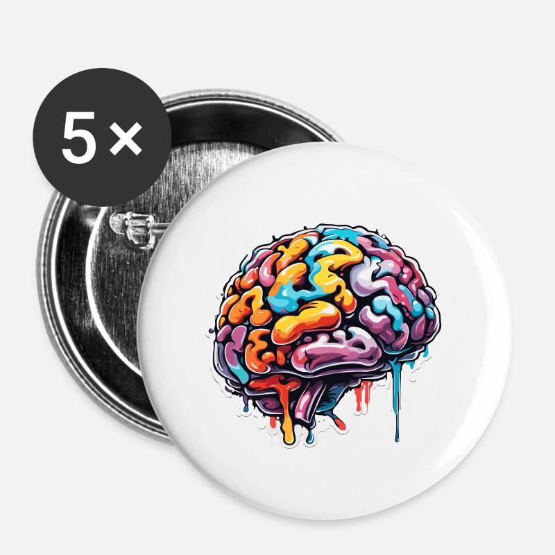 Gehirn / Wissen / Intelligenz / klug / Denken - Buttons groß 56 mm (5er Pack) - Weiß