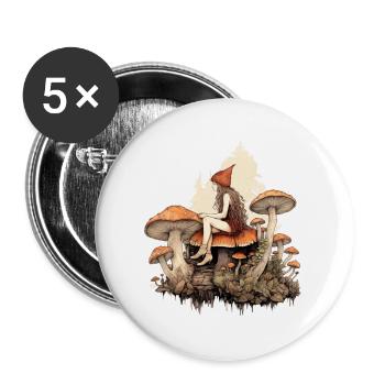 Süße Waldfee Pilze Wald Fantasy Shirt - Buttons groß 56 mm (5er Pack) - Weiß - Vorne