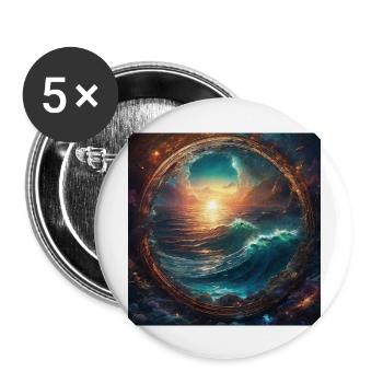 Meer,Wasser,Sonnenuntergang,Kreis,Gold - Buttons groß 56 mm (5er Pack) - Weiß - Vorne