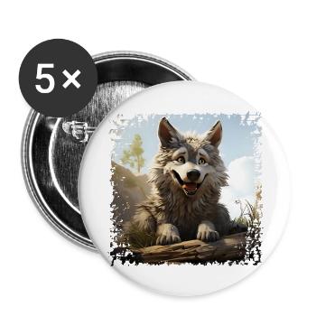 Funny Wolf - Buttons large 2.2''/56 mm (5-pack) - white - Front