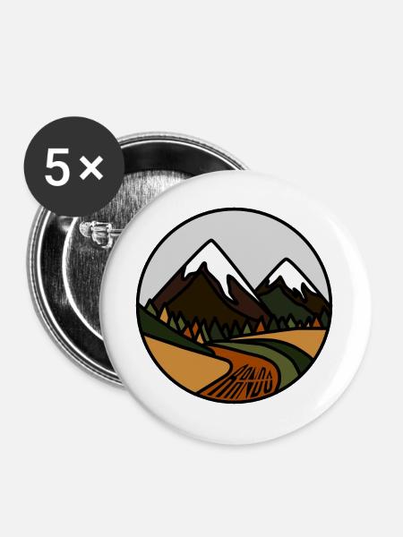 Schneebedeckte Berge und Alpentäler - Buttons groß 56 mm (5er Pack) - Weiß