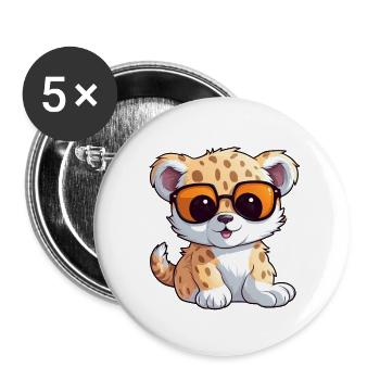 Little cute cheetah wearing sunglasses. - Buttons large 2.2''/56 mm (5-pack) - white - Front