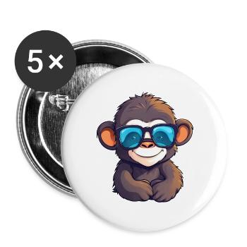 Little cute monkey wearing sunglasses. - Buttons large 2.2''/56 mm (5-pack) - white - Front