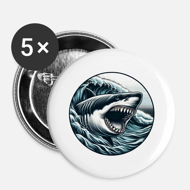 Great white shark - Buttons large 2.2''/56 mm (5-pack) - white