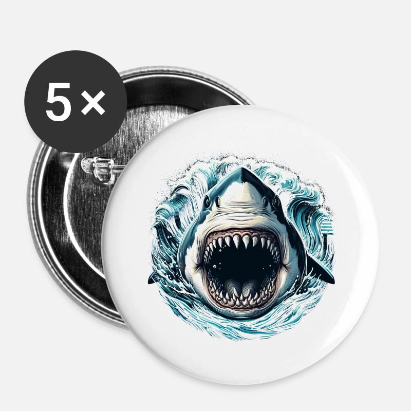 Shark attack - Buttons large 2.2''/56 mm (5-pack) - white