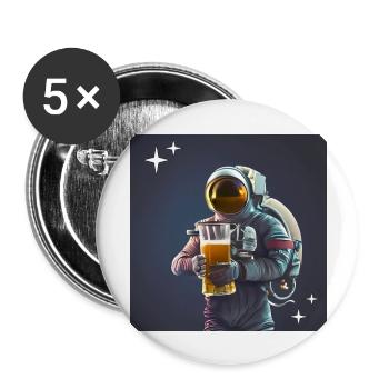 Astronauten-Bier - Buttons groß 56 mm (5er Pack) - Weiß - Vorne