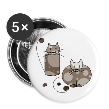 Katzen - Buttons groß 56 mm (5er Pack) - Weiß - Vorne