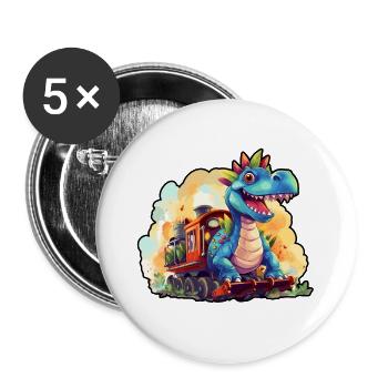 Dinosaurier mit Eisenbahn Dino fährt Eisenbahn - Buttons groß 56 mm (5er Pack) - Weiß - Vorne