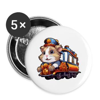 Hamster Rides Train Golden Hamster Dwarf Hamster - Buttons large 2.2''/56 mm (5-pack) - white - Front