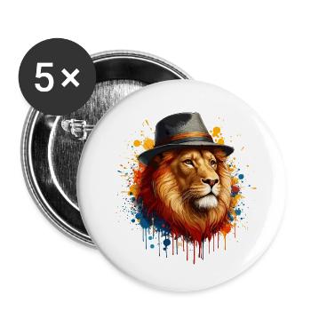 Lion with Hat: Majestic Elegance - Buttons large 2.2''/56 mm (5-pack) - white - Front