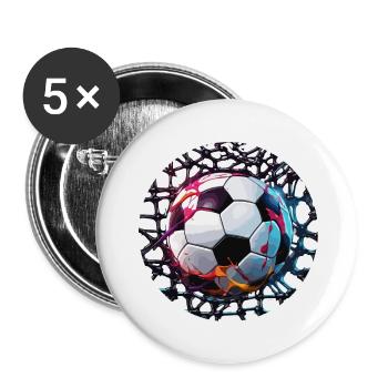 Football / Jeu / Ballon / Terrain / Tir - Lot de 5 grands badges (56 mm) - blanc - Devant