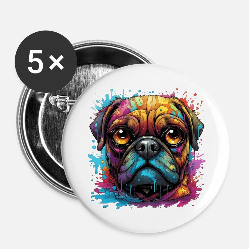 Pug in different colors - Buttons large 2.2''/56 mm (5-pack) - white