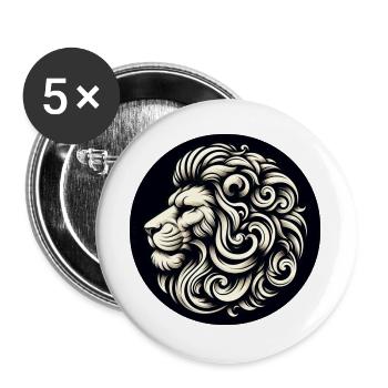 Ce motif représente un lion de profil, Graphique - Lot de 5 grands badges (56 mm) - blanc - Devant