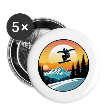 snowboard neige et ski - Lot de 5 grands badges (56 mm) - blanc - Devant