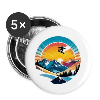 snowboard neige et ski - Lot de 5 grands badges (56 mm) - blanc - Devant