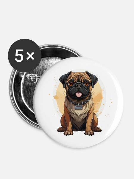 Mops Porträt - Buttons groß 56 mm (5er Pack) - Weiß