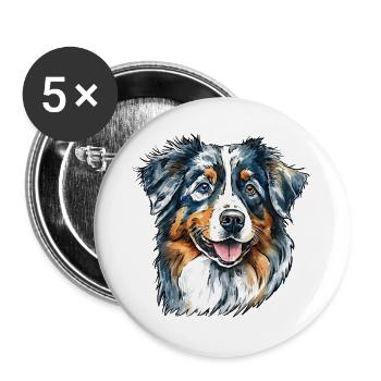 Australian Shepherd Portrait - Buttons groß 56 mm (5er Pack) - Weiß - Vorne