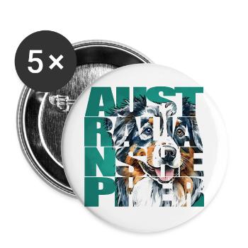 Australian Shepherd Portrait - Buttons groß 56 mm (5er Pack) - Weiß - Vorne