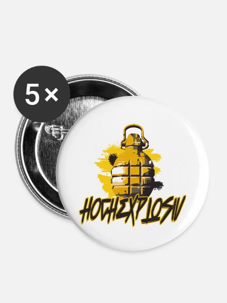 Handgranate - Hochexplosiv - Buttons groß 56 mm (5er Pack) - Weiß