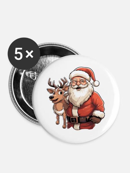 Weihnachtsmann mit renntier - Buttons groß 56 mm (5er Pack) - Weiß