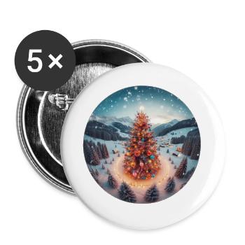 Winterzauber Weihnachtsbaum - Buttons groß 56 mm (5er Pack) - Weiß - Vorne