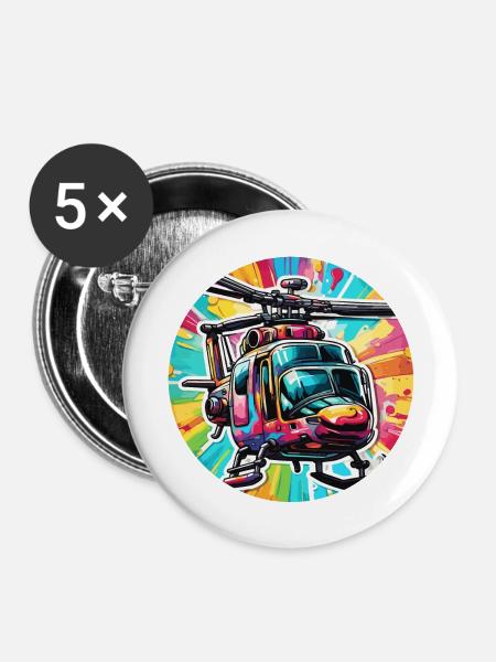 Helikopter / Hubschrauber / fliegen / Luftfahrt - Buttons groß 56 mm (5er Pack) - Weiß