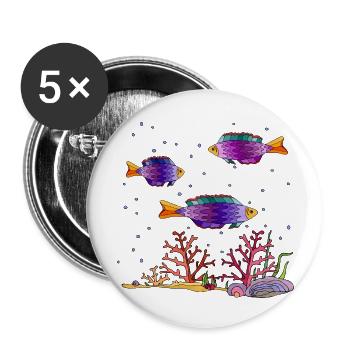 Poissons - Lot de 5 grands badges (56 mm) - blanc - Devant