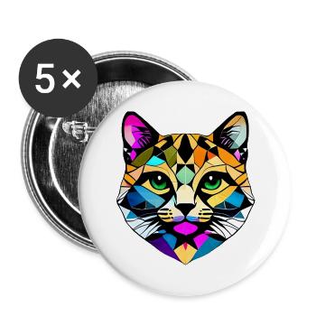 Chat, Propriétaire De Chat, Chat Siamois, Chaton, Chat Domestique - Lot de 5 grands badges (56 mm) - blanc - Devant