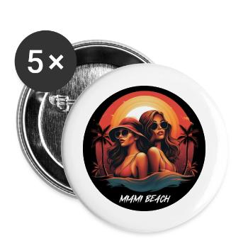 Miami Beach Vie Mode De Vie Filles Coucher De Soleil - Lot de 5 grands badges (56 mm) - blanc - Devant