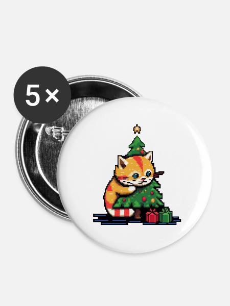 Weihnachtskatze - Buttons groß 56 mm (5er Pack) - Weiß