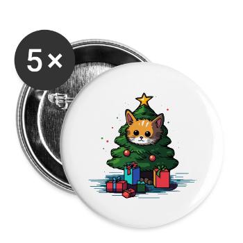 Chat de Noël - Lot de 5 grands badges (56 mm) - blanc - Devant