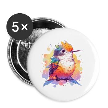 Süßer Bunter Vogel Natur Detailreich Shirt - Buttons groß 56 mm (5er Pack) - Weiß - Vorne