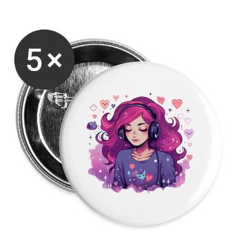 Dreamy Gamer Girl Music Headset Shirt - Buttons large 2.2''/56 mm (5-pack) - white - Front