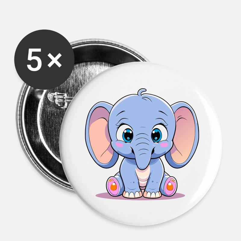 cute elephant - Buttons large 2.2''/56 mm (5-pack) - white