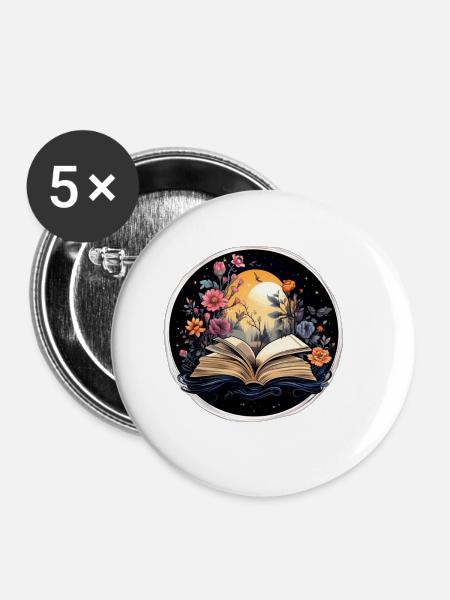 Bücherblütenzauber - Buttons groß 56 mm (5er Pack) - Weiß