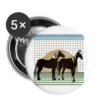 Pferde - Buttons groß 56 mm (5er Pack) - Weiß - Vorne