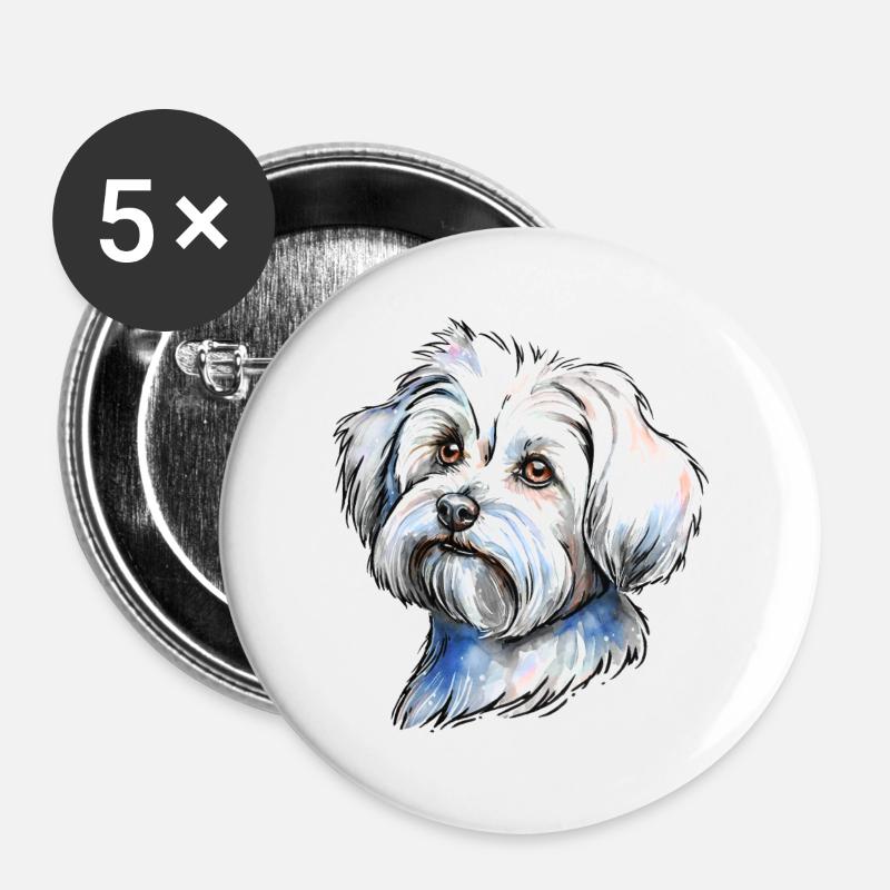 Malteser Portrait - Buttons groß 56 mm (5er Pack) - Weiß