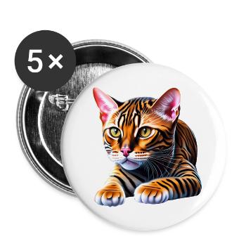Chat, Animal de compagnie, Chat domestique, Chaton, Propriétaire de chat - Lot de 5 grands badges (56 mm) - blanc - Devant