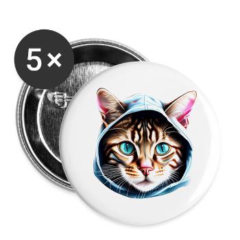 Chat, Animal de compagnie, Chat domestique, Chaton, Propriétaire de chat - Lot de 5 grands badges (56 mm) - blanc - Devant