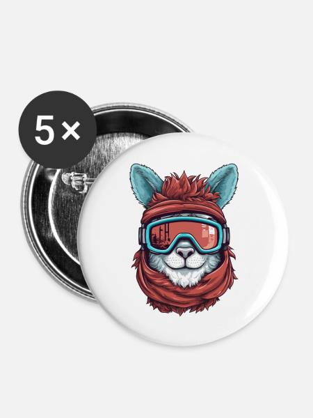 Lama Wintersport - Buttons groß 56 mm (5er Pack) - Weiß