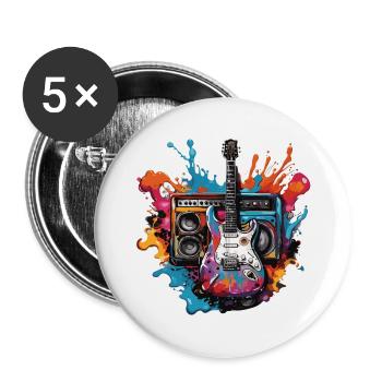 Rock n roll / Guitar / Music / Instrument - Buttons large 2.2''/56 mm (5-pack) - white - Front