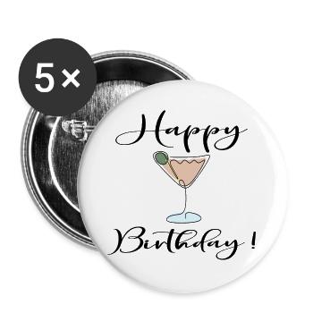 LINE ART HAPPY BIRTHDAY COCKTAIL - Buttons large 2.2''/56 mm (5-pack) - white - Front