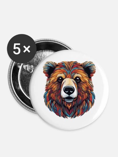 Grizzlybär - Buttons groß 56 mm (5er Pack) - Weiß