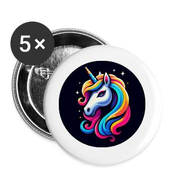 Einhorn Bunt Schwarz Sterne Kopf - Buttons groß 56 mm (5er Pack) - Weiß - Vorne