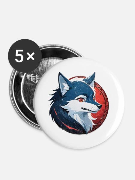 Wolf Tattoo - Buttons groß 56 mm (5er Pack) - Weiß